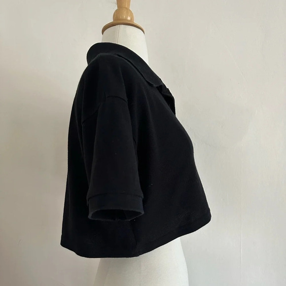 Faded Rose Women T-Shirt Polo Crop Top Sz Med Black Collared Stretch Baby Girl - Picture 2 of 6